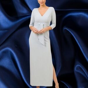 Adrianna Papell Elegant Light Blue Glitter Gown V Neck Front Tie NWT Dress Sz 10